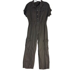 ZARA JUNIOR/WOMENS BLACK DENIM CARGO JUMPSUIT - SIZE 13/14 - PREOWNED